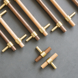Walnut Simple Modern Solid Wood <strong>Pull</strong> Handle <strong>Light</strong> Luxury Retro Brass Cabinet Door &amp; Dresser Drawer <strong>Pull</strong> for Bedroom Kitchen Use - Product Image 3