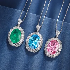 13*18 Wedding Gemstone Diamond Necklace Jewelry Green Emerald Baby Pink Pendant Necklace For Women