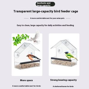 Mangeoire à oiseaux de fenêtre à ventouses en acrylique transparent, mangeoire suspendue pour oiseaux sauvages, attrape-graines transparent - Product Image 5