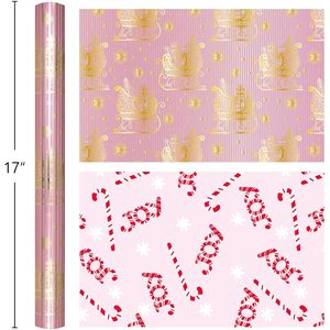 Burymento Christmas <b>Wrapping</b> <b>Paper</b> 17 In X 32.8 Ft Reversible Pink Gold Sled Design Gift Wrap For Holiday Crafting - Product Image 4