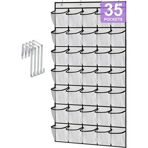 Portable Door Hanging <b>Shoe</b> <b>Storage</b> Bag <b>Wall</b> <b>Mount</b> 35 <b>Shoe</b> Organizer with White Grid Bag for Home - Product Image 1