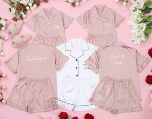 Pyjama pour femmes OEM, ensemble de pyjama en deux pièces, shorts de pyjama, satin de soie, pyjamas personnalisés pour demoiselles d'honneur, fête de mariage, ensemble de pyjamas pour femmes - Product Image 2
