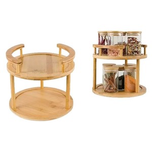 Bamboo Desktop Storage Rack Double Layer Kitchen <b>Spice</b> Organizer With Wooden Lids Airtight Condiment <b>Jar</b> Holder - Product Image 5