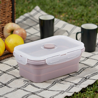 Boîte à lunch japonaise pliable en silicone écologique avec compartiments chauffables, couvercle en PP, grande capacité, stockage alimentaire durable