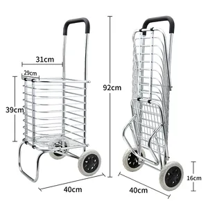 Foldable Shopping Trolley Cart Grocery 2 Wheels Steel Grocery Cart Hard Wearing Foldaway For Easy Storage
