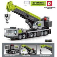 Senbao – Lot de 4 blocs de construction Zoomlion : Camion de transport, Grue et Excavatrice – Jouet en plastique pour enfants de 8 ans et plus