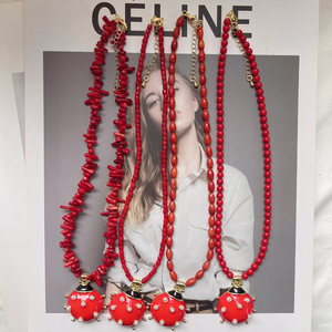 Estate spiaggia naturale gioiello di pietra preziosa di bambù rosso <span class=keywords><strong>collana</strong></span> di corallo <span class=keywords><strong>con</strong></span> <span class=keywords><strong>coccinella</strong></span> ciondolo regalo fortunato bohémien per le donne - Product Image 6