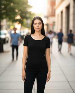 Camiseta de Cuello Redondo para Mujer, Negra, Transpirable, de Algodón, Corte Ajustado, Manga Corta, Informal, para Todas las Temporadas, Tejido Jersey Sólido, 100% Algodón, Tallas S M L - Product Image 2