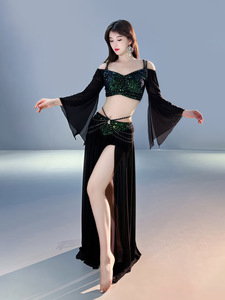 Costume da Danza del Ventre Originale per Donna, Design di Nicchia, con Paillettes e Rete Primaverile, Completo da Allenamento 5090, 100% Poliestere - Product Image 4