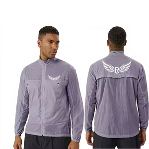 Men's Purple Windproof <b>Zip</b>-<b>Up</b> <b>Jacket</b> With Wing Logo Casual Stand Collar Long Sleeve Lightweight Polyester Shirt <b>Jacket</b> - Product Image 1