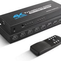Commutateur 7 entrées 1 sortie en métal de haute qualité pour HDCP 2.0 et 2.2 avec télécommande infrarouge, commutation automatique, prend en charge 4K 60Hz