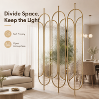 Paravent moderne en verre texturé en acier inoxydable doré PVD, découpe laser sur mesure pour la décoration du salon et de l'entrée