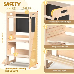 Toddler Kitchen <b>Step</b> <b>Stool</b>, Foldable Learning Standing Tower with Blackboard <b>Stool</b> for Ages 18 Months to 6 Years - Product Image 6