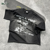 T-shirts Punk Old School en Coton Tricoté 100% avec Impression Sérigraphiée, Bords Délavés, Coupe Oversize et Logo
