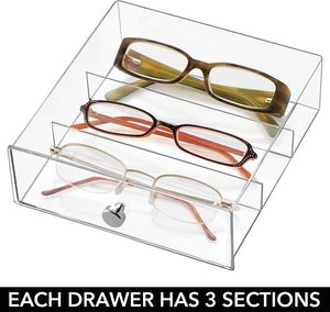 Organizador acrílico transparente com 2 gavetas divididas 6 Seções Sunglass Óculos de leitura Lens Cleaning Panos Acessório <span class=keywords><strong>Display</strong></span> <span class=keywords><strong>Rack</strong></span> - Product Image 6