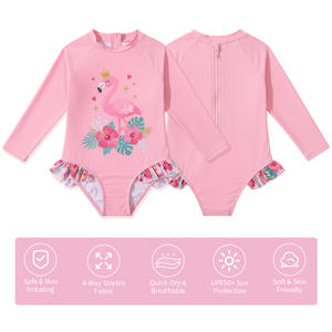 लड़कियों की लंबी आस्तीन दाने गार्ड एक टुकड़ा स्विमसूट 50 प्लस जिप बच्चों को 1-8 साल - Product Image 2