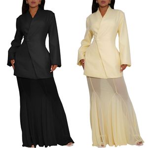 Autumn New Elegant Fashionable Temperament Office Solid Color & Mesh Skirt Two Piece <b>Set</b> for Women Fashion - Product Image 1