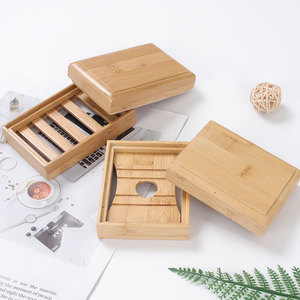 Wholesale High Quality Unique Square Round Bamboo <strong>Soap</strong> Dish <strong>Soap</strong> <strong>Holder</strong> with Drain for Bathroom - Product Image 4