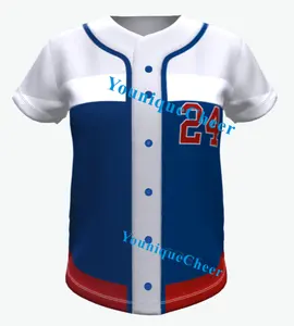Camisa de beisebol com botões completos de sublimação branca e azul personalizada Calças uniformes de beisebol de alta qualidade