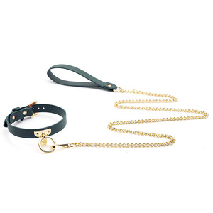 Collier pour chien en cuir avec laisse en chaîne, couleur or, jouets pour adultes - Product Image 5