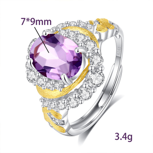 Anillo vintage de plata 925 chapado en oro, cepillado, bicolor, con piedra de cristal natural de corte ovalado de 7*9 mm, joyería llamativa para mujer. - Product Image 6