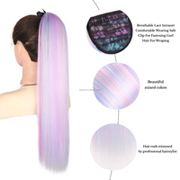 Long Fluffy Ombre Coloré Mélange Couleur 24 Pouces 100g Cheveux Synthétiques Maïs Ondulés Queue De Cheval Extensions