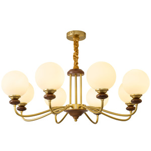 Lámpara de Techo Estilo Vintage Francés, Retro Americano, con Cuentas de Vidrio y Madera de Fresno, para Comedor, Recibidor o Sala Principal - Product Image 4