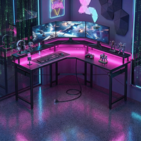 Bureau de jeu ergonomique moderne en forme de L avec LED RGB, en métal et bois, durable, peu encombrant, idéal pour le télétravail et le bureau à domicile
