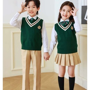 Uniforme de classe britannique Offre Spéciale pour la conception de gilet de chandail d'école verte et <span class=keywords><strong>jaune</strong></span> d'enfants pour le printemps et l'automne - Product Image 1