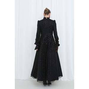 Vestido de Noche Largo para Mujer Puane, Negro, con Lentejuelas, Malla Bordada, Cuello Alto, Manga Larga y Puños de Satén, para Ocasiones Especiales - Product Image 3