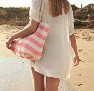 Sac fourre-tout en toile rayée personnalisé, sac de courses réutilisable, logo imprimé, vente en gros - Product Image 3