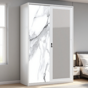 Moderno diseño de patrón de impresión de Indonesia muebles de dormitorio puerta corredera tela de Metal niños armario de Metal Lemari Besi Pakaian - Product Image 1