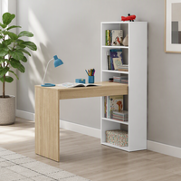 Bureau d'ordinateur en bois en forme de L avec cinq étagères de présentation et de rangement pour le mobilier de bureau à domicile