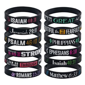 Bracelet en silicone élastique chrétien personnalisable pour hommes et femmes, bracelet promotionnel avec inscription biblique - Product Image 1