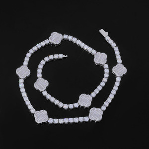 <span class=keywords><strong>Collier</strong></span> <span class=keywords><strong>trèfle</strong></span> à quatre <span class=keywords><strong>feuilles</strong></span> serti de diamants NUOYA, <span class=keywords><strong>argent</strong></span> sterling 925, chaîne tennis en moissanite VVS, bijoux hip-hop pour femmes, passe le test du diamant - Product Image 4