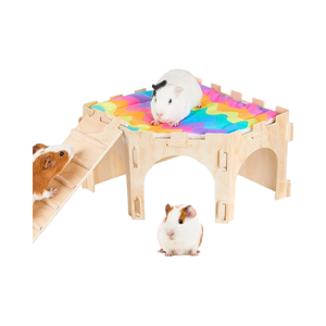 Masif Ahşap Gine Domuzu Yuvası Evcil Hayvan Kafesi Hamster Tavşan Merdiveni Oyuncak Ayarlanabilir Ahşap Saklanma Yeri Yastıklı Aksesuarlarla - Product Image 1