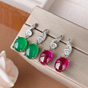 Bijoux de mode écologiques en cuivre plaqué argent, éclat éblouissant, coupe ovale 8*10mm, boucles d'oreilles pendantes en zircone cubique rouge pour femmes - Product Image 3