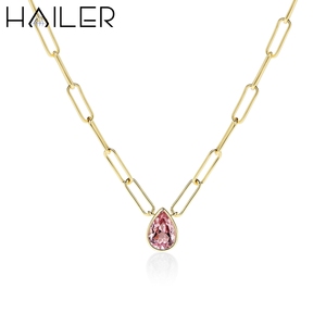 <span class=keywords><strong>Collar</strong></span> <span class=keywords><strong>de</strong></span> Plata 925 con <span class=keywords><strong>Zafiro</strong></span> Rosa Cultivado en Laboratorio, Corte Pera, Diseño Simple y Elegante para Mujer - Product Image 2