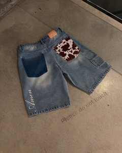 Shorts en <span class=keywords><strong>jean</strong></span> pour homme personnalisés, d'été, amples, style skate, grandes tailles, coupe courte, en denim bleu délavé froissé et extensible - Product Image 4