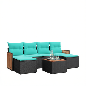 Set Divano da Esterno a 7 Pezzi in Polyrattan Nero con Cuscini - Elegante Arredamento da Giardino - Product Image 1