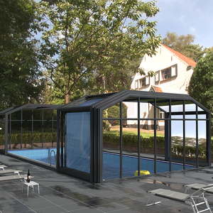 <span class=keywords><strong>Véranda</strong></span> <span class=keywords><strong>rétractable</strong></span> à toit vitré isolant avec cadre coulissant au design moderne, pour serre, moulures inclinées pour villas, couverture de <span class=keywords><strong>piscine</strong></span> - Product Image 6