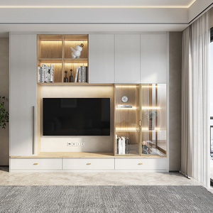Système de stockage mural en bois pour meuble TV avec nouveau <span class=keywords><strong>concept</strong></span> de design pour projecteur laser et organisation d'appareils multimédias - Product Image 2