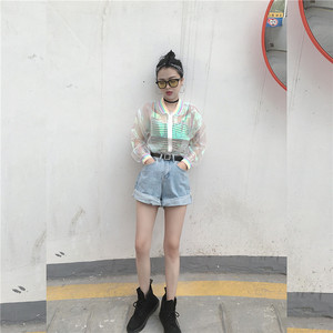 <span class=keywords><strong>Veste</strong></span> <span class=keywords><strong>hologramme</strong></span> Laser arc-en-ciel pour femmes, blouson de grande taille, pull bombardier, Transparent, irisé, résistant au soleil - Product Image 3