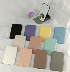 Wholesale Mixed PU Color <b>Compact</b> Foldable Handheld Square Shape Personalized Box Printed Makeup <b>Mirror</b> - Product Image 2