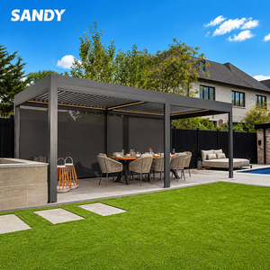 Gazebo de Jardín de Aluminio con Recubrimiento en Polvo Resistente a la Oxidación, Pérgola Permanente con Techo Rígido para Terraza o Patio Exterior con Cortinas y Mosquitera - Product Image 1