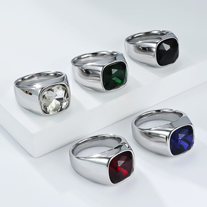 Unisex Geometric Glass Gemstone <b>Ring</b> Bezel Setting <b>Titanium</b> Steel Index Finger <b>Ring</b> Gift Jewelry - Product Image 1