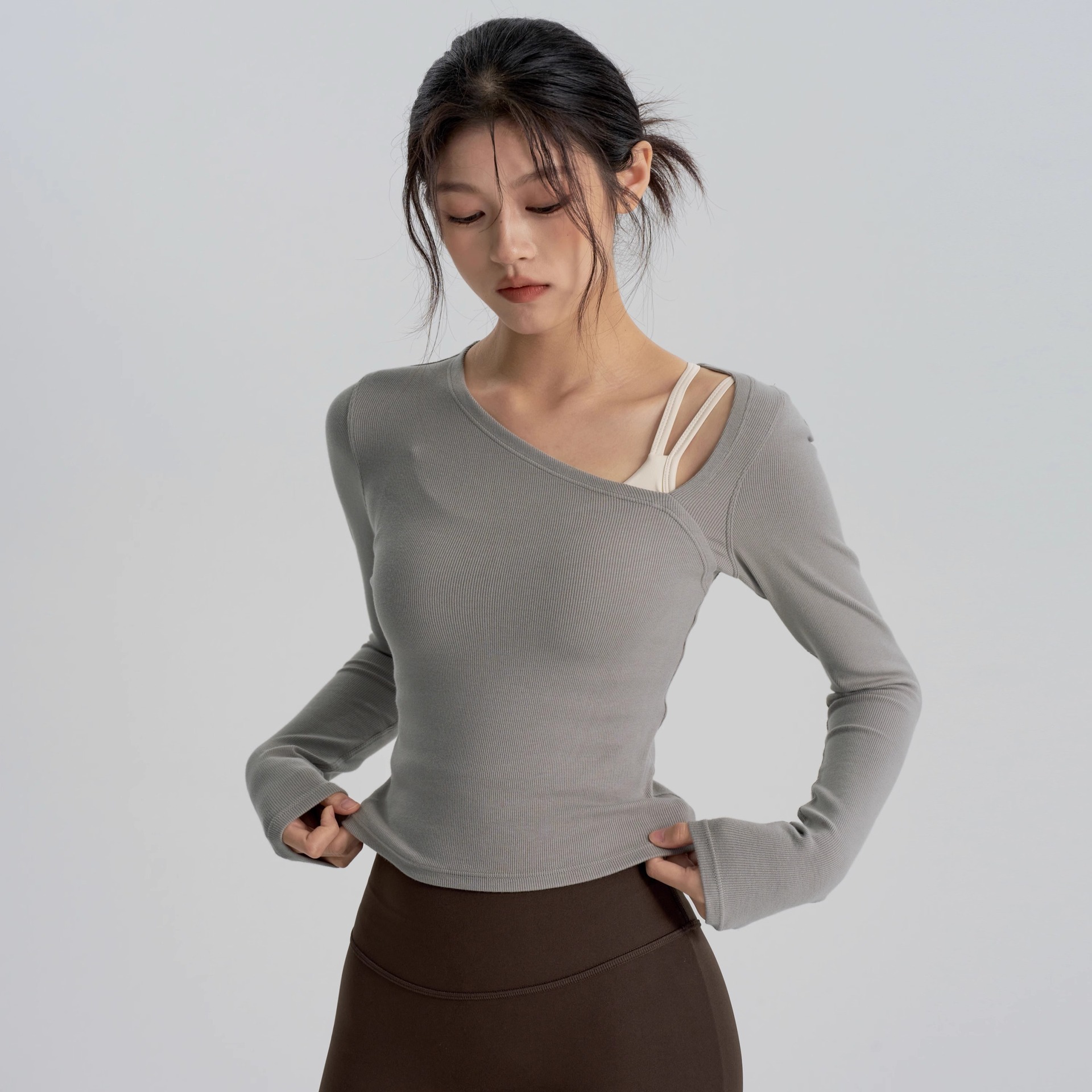 Temperament Breathable Yoga Suit Running Sports Top Tight T Design Sense Pilates Nine Quarter Sleeve for Autumn
