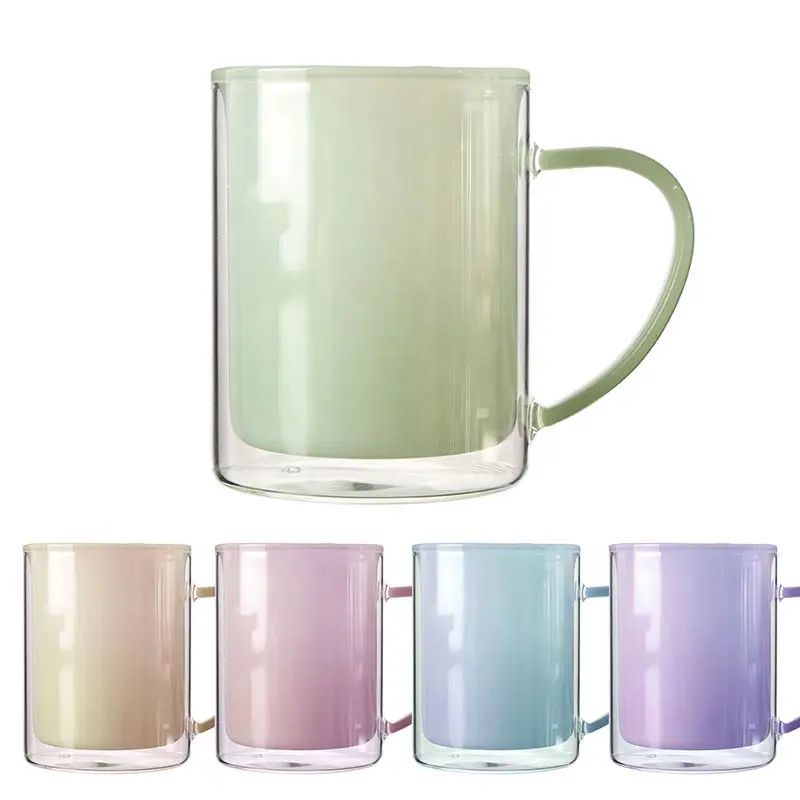 320 ml handgefertigter hoch-borosilikat-glassbecher individuell lila blau gefärbt doppelwandig vintage-jade-glas kaffeebecher tasse mit griff