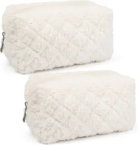 High Quality Luxury Soft Cute Personalized Puffy Quilted Fur Cosmetic Bag Wholesale Cosmetic Toiletry Bag