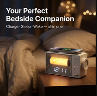Réveil lumineux avec chargeur sans fil magnétique 15W, veilleuse à 3 niveaux, bruit blanc et alarme